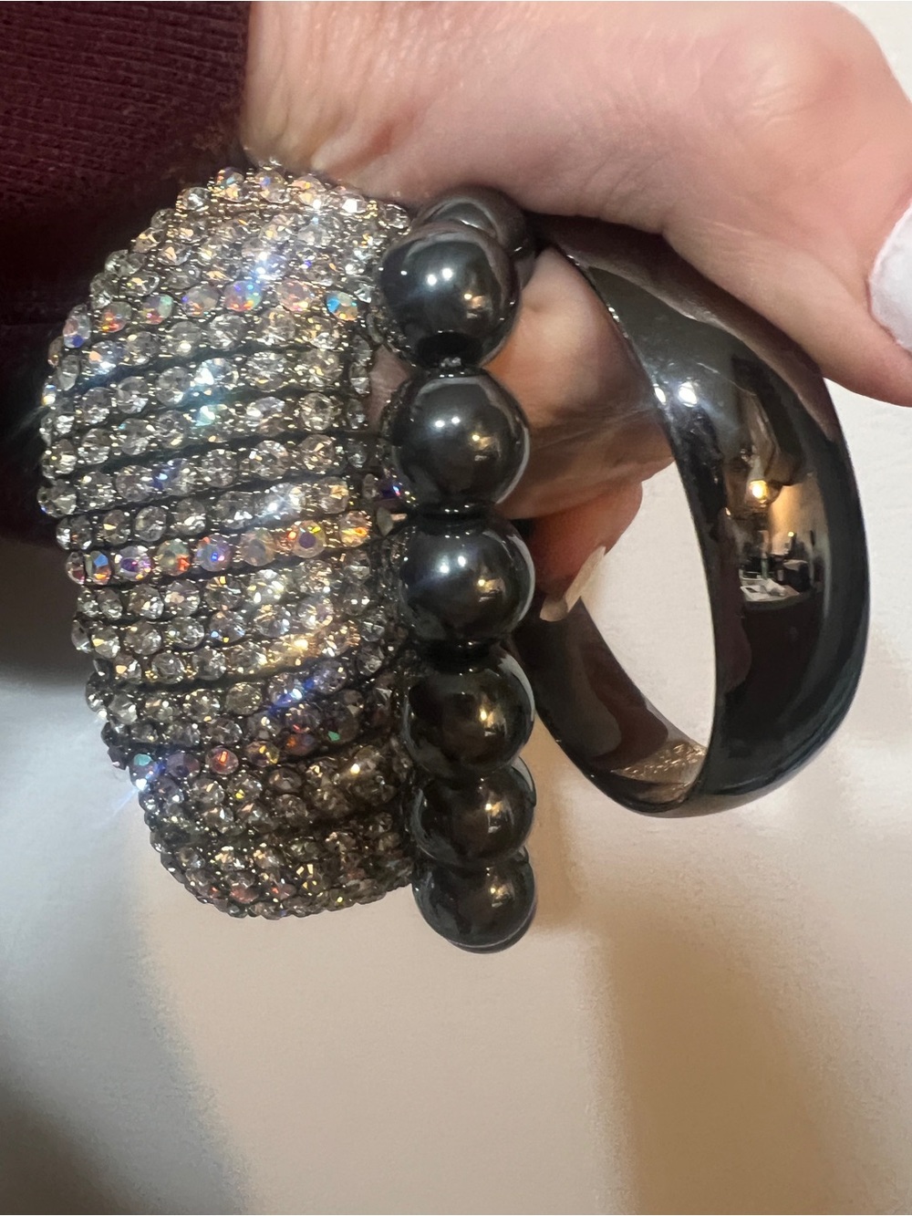 Sparkling Cubic Zirconia & Hematite Bracelet Bangle Gunmetal Gray Set of 3 NWOT